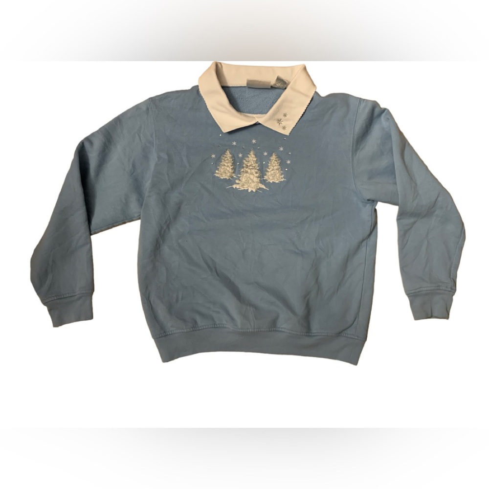Vintage Light Blue 90’s Christmas/Winter Sweater embroidered with gems S…